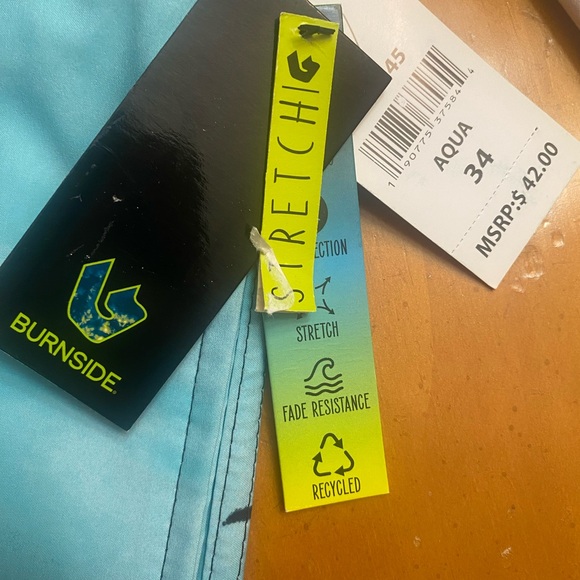 Burnside Men's Aqua Scenic Stretch Swim Board Shorts NWT - Picture 6 of 12